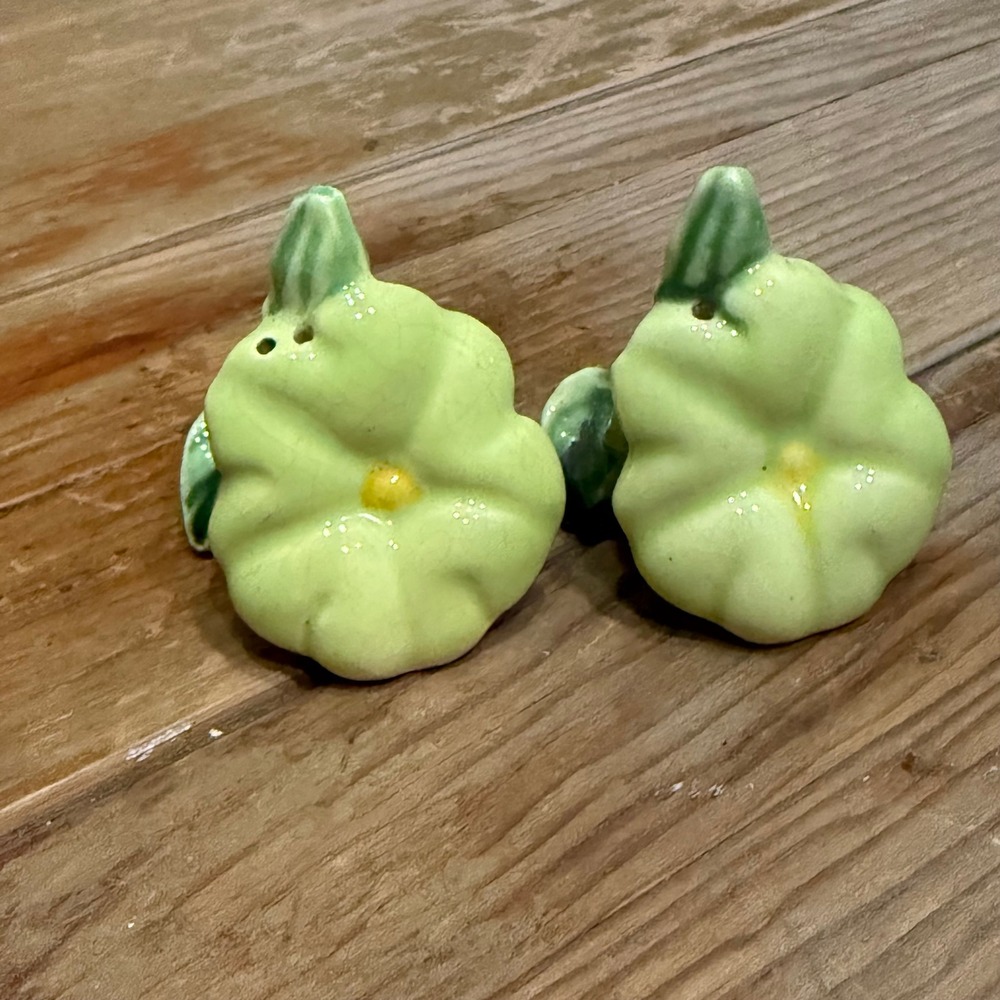 Vintage Sylvac Green Morning Glory Flower Salt and Pepper Shakers